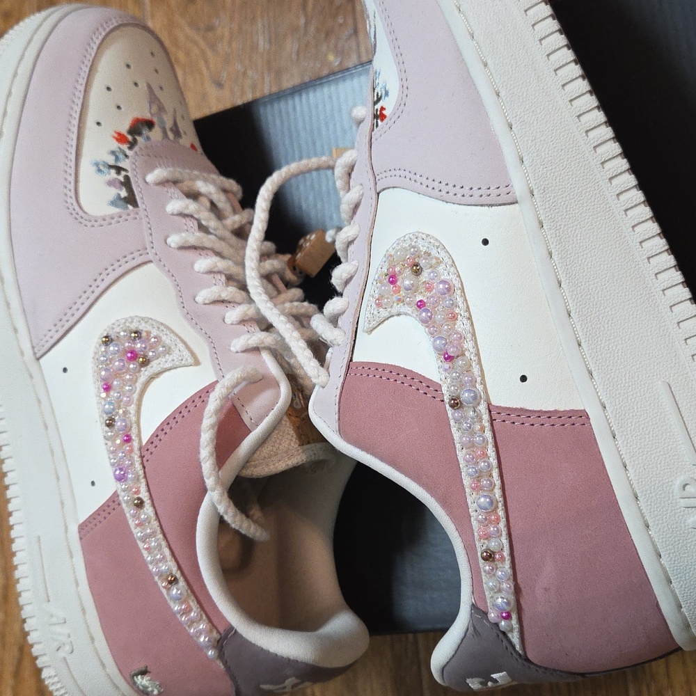 Nike AF1 Mushroom Sneakers Size 10 Added Bling - Picture 10 of 16